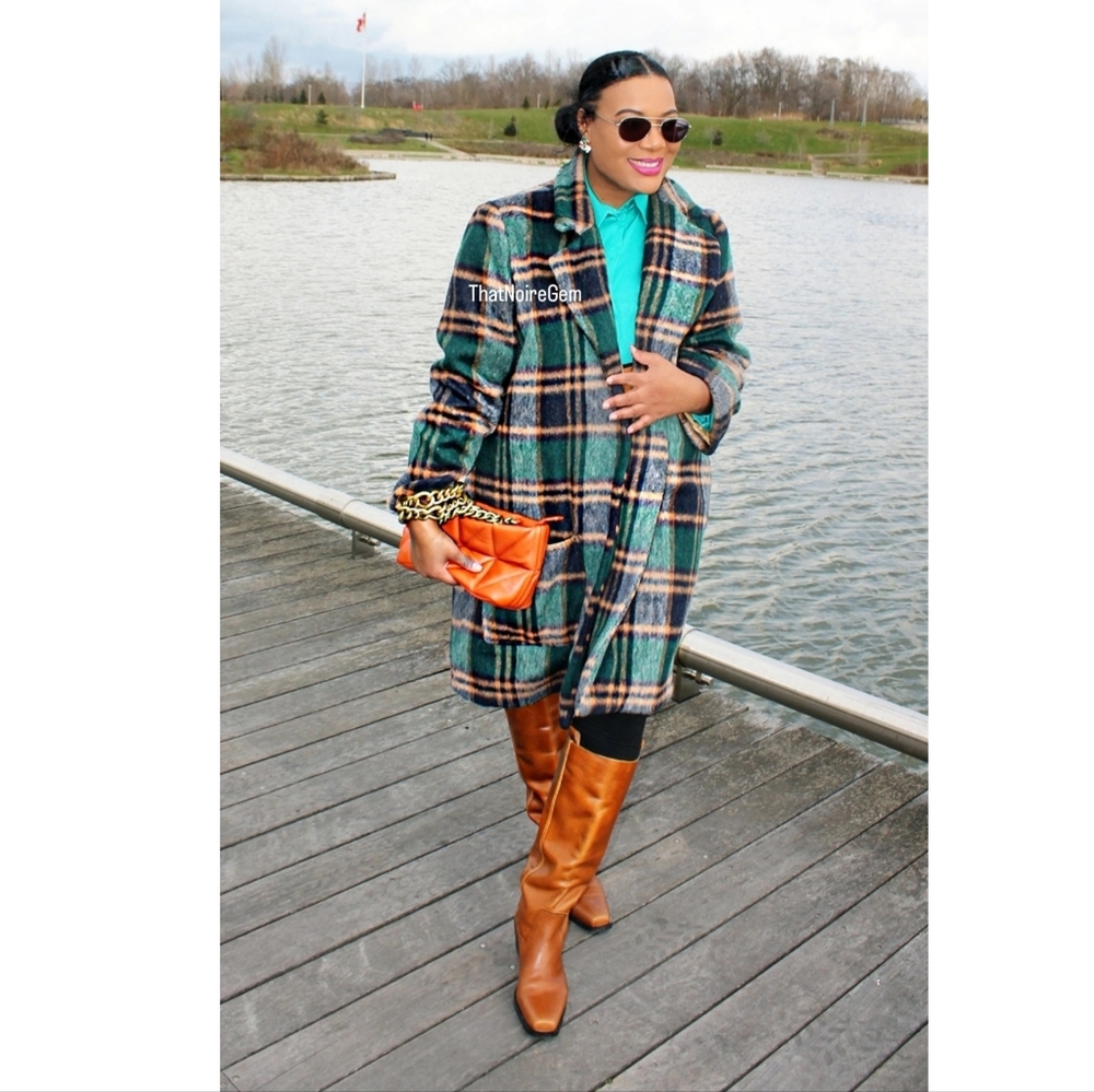 Plaid Green Brown Women Jacket Coat